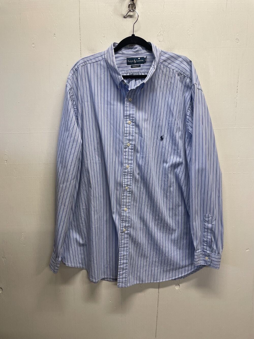 Ralph Lauren Men's Long Sleeve Button Up Dress Shirt 3XLT Tall Light Blue Stripe